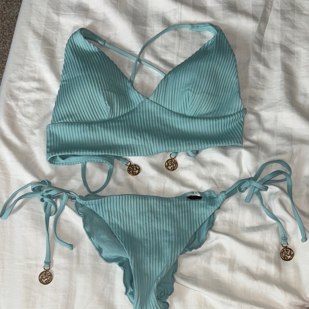 Luli Fama blue Ribbed Bikini Set XS - Picture 1 of 7